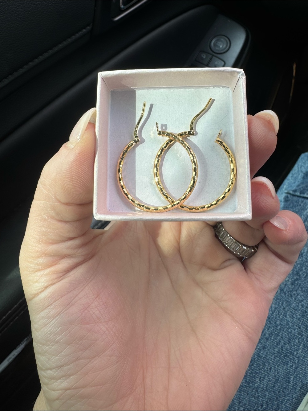 Gold Textured Hoop Earrings - Women Jewelry